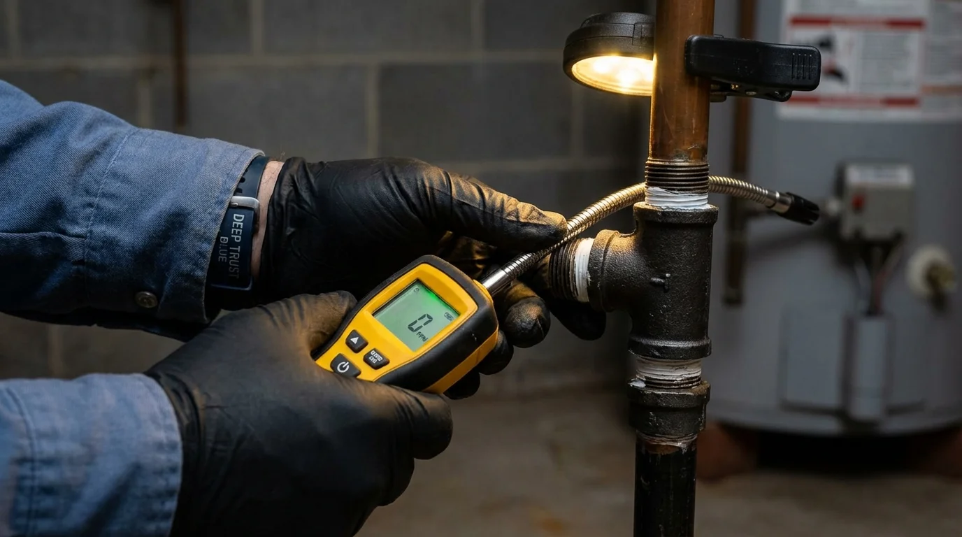 Gas leak detection with electronic sniffer by Johns Plumbing LLC in Carleton