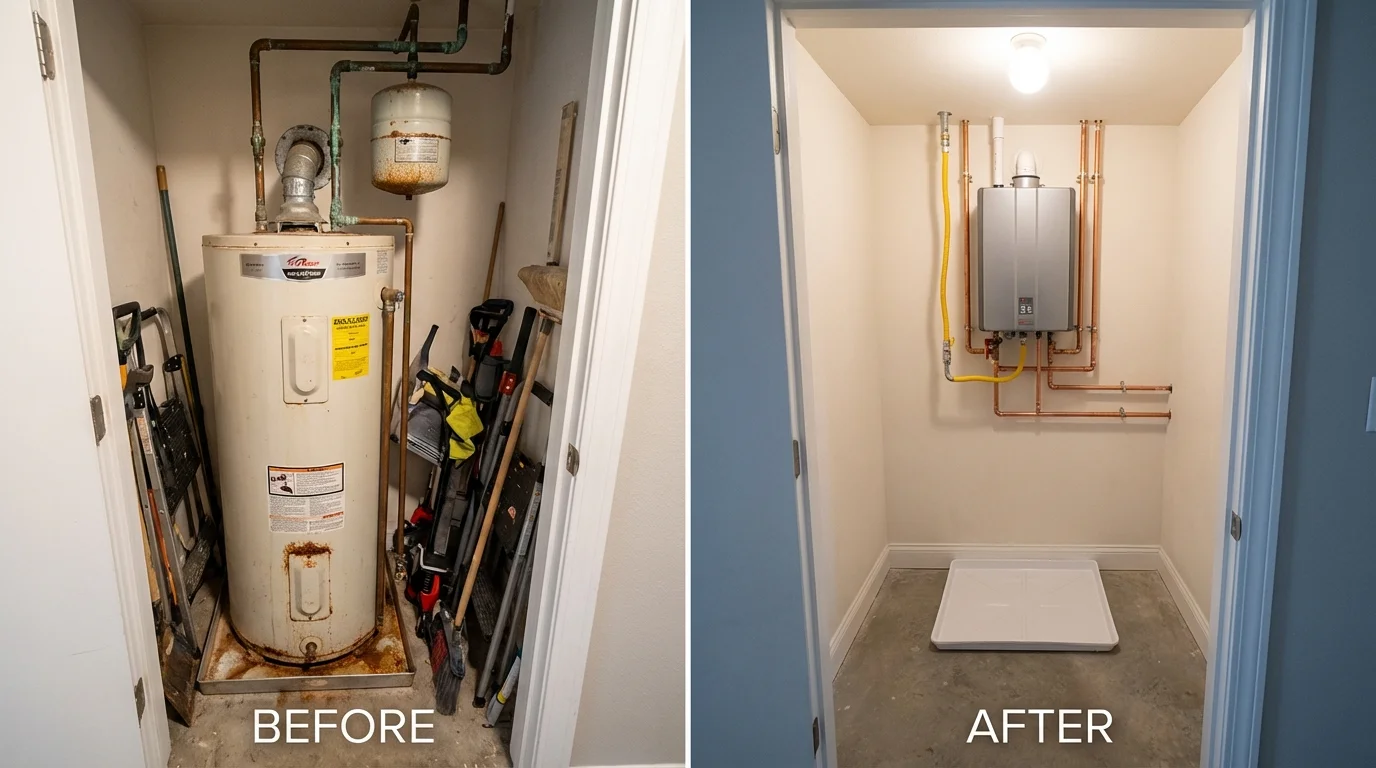 Tank water heater versus wall-mounted tankless unit comparison for Carleton, MI homeowners